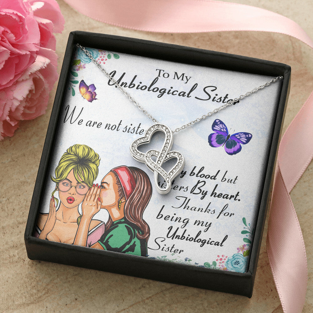 Unbiological Sister Necklace • Soul Sister • Big Little Sorority • Sister In Law Necklace • Step Sister Gift • Tribe N Double Hearts Necklace