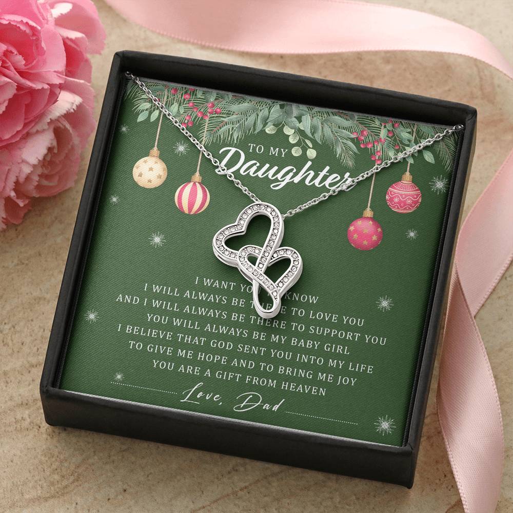 To My Daughter Necklace Christmas Gift From Dad - Forever Love Daughter Necklace On Christmas Day - Dad And Daughter N 2 Double Hearts Necklace