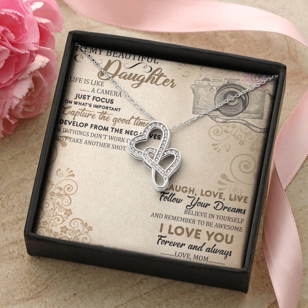 To My Beautiful Daughter Necklace - Daughter Gift - To My Daughter Necklace From Mom - To My Daughter Necklace From Da 2 Double Hearts Necklace