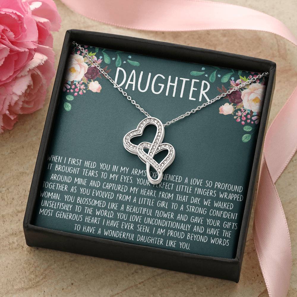 To My Daughter Necklace Gift - Love Knot Necklace For Daughter - Gift For Daughter - Daughter Jewelry - Mom And Daught Double Hearts Necklace