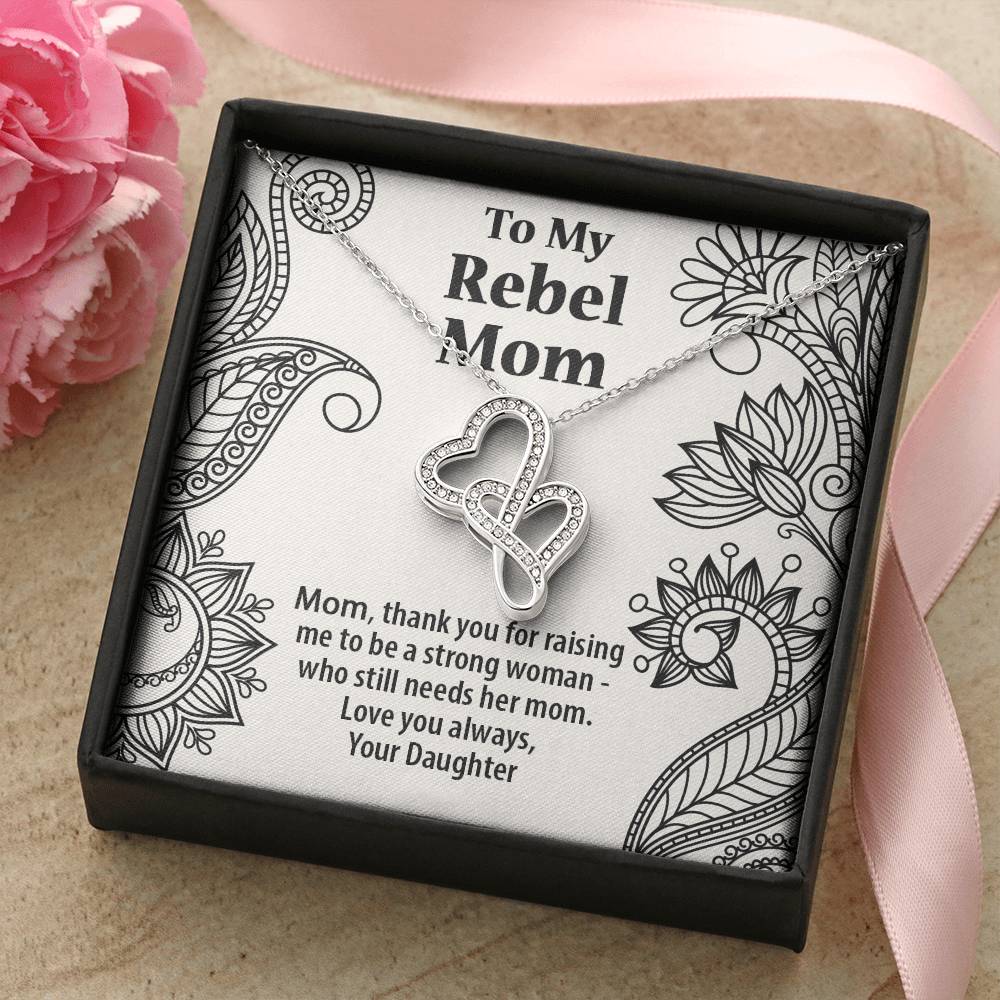 Mother's Day Gift Rebel Mom From Daughter Double Hearts Necklace