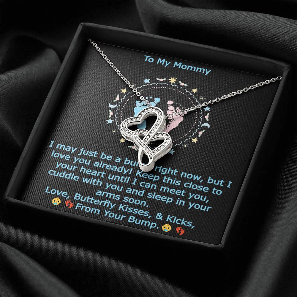 To My Mommy From Your Baby Bump Boy Joined Hearts Keepsake Gift Necklace Double Hearts Necklace