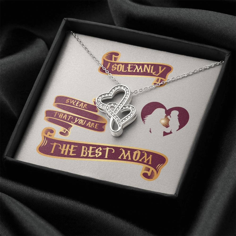 Mother's Day Gift - I Solemnly Swear That You Are The Best Mom Necklace - Birthday Gift For Mom - Necklace For Mom - M Double Hearts Necklace