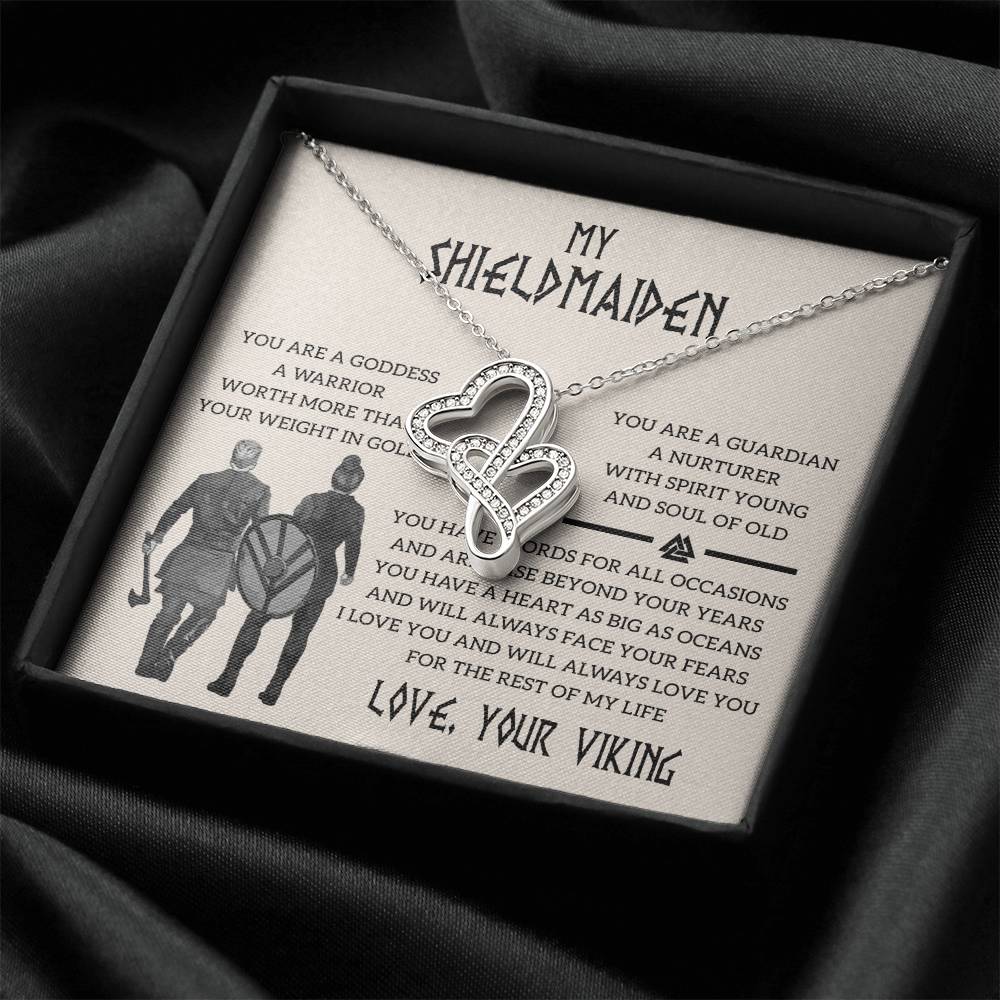 To My Shieldmaiden Gift For Wife Necklace Shieldmaiden Necklace Viking Double Heart Necklace For Her - To My Shieldmai Double Hearts Necklace