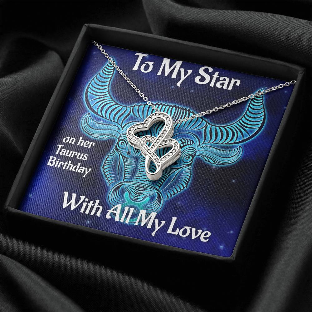 Taurus Birthday Gift Taurus Necklace Taurus Intertwined Heart Necklace Tautus Star Sign Gift Double Hearts Necklace
