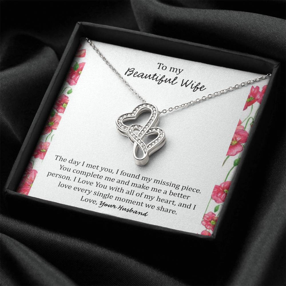 To My Wife The Day I Met You - Floral Double Hearts Necklace