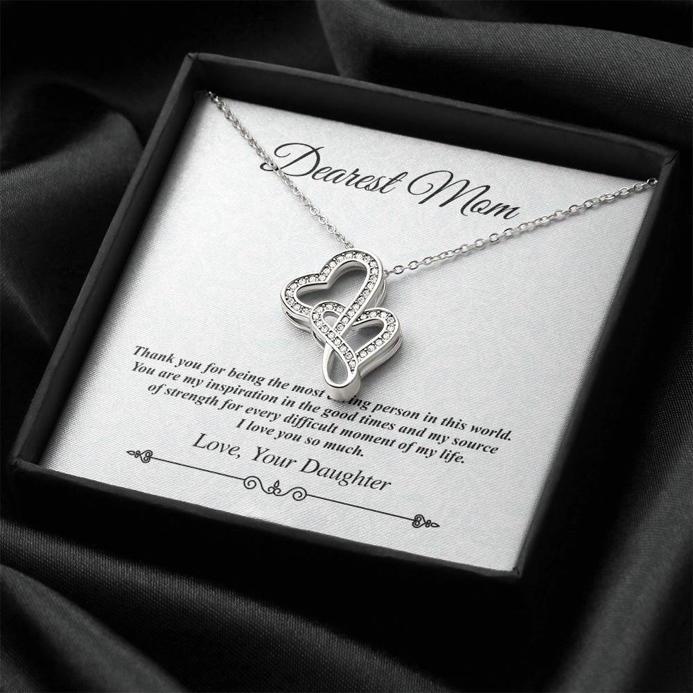 'Dearest Mom' Double Heart Necklace - The Most Caring Person In This World Double Hearts Necklace