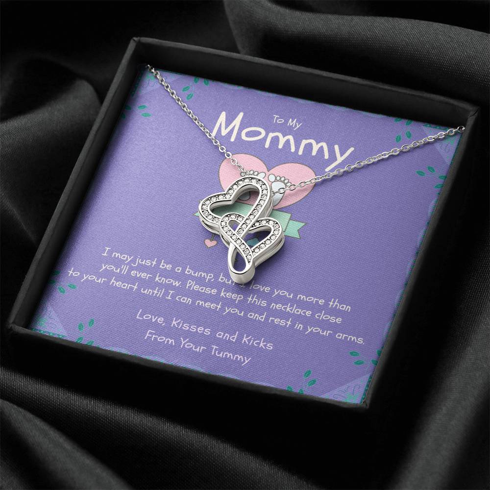 Mom To Be Gift New Mommy Gift Necklace Pregnant Wife Gift I May Just Be A Bump But I Love You To Mummy From Bump Double Hearts Necklace