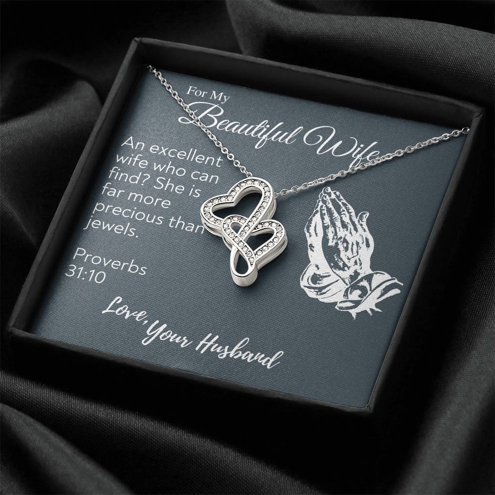 To My Beautiful Wife Necklace Anniversary Gift For Wife Birthday Gift For Wife Gift For Wife Necklace For Wife Gift F Double Hearts Necklace
