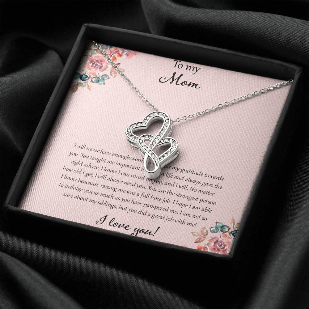 To My Mom I Will Never Have Enough Words - Pink Double Hearts Necklace