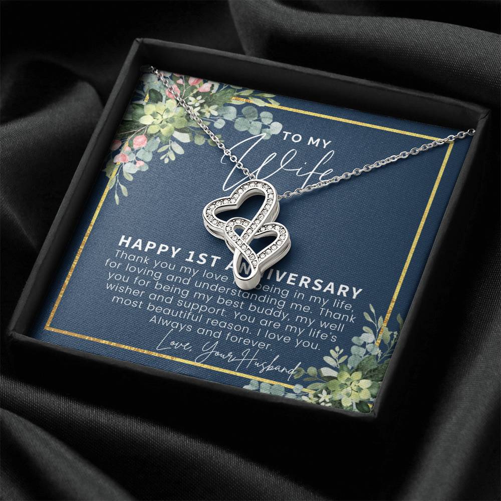 1St Anniversary Gift For Wife 1St Wedding Anniversary One Year Anniversary Gifts First Year Anniversary First Annivers 1 Double Hearts Necklace