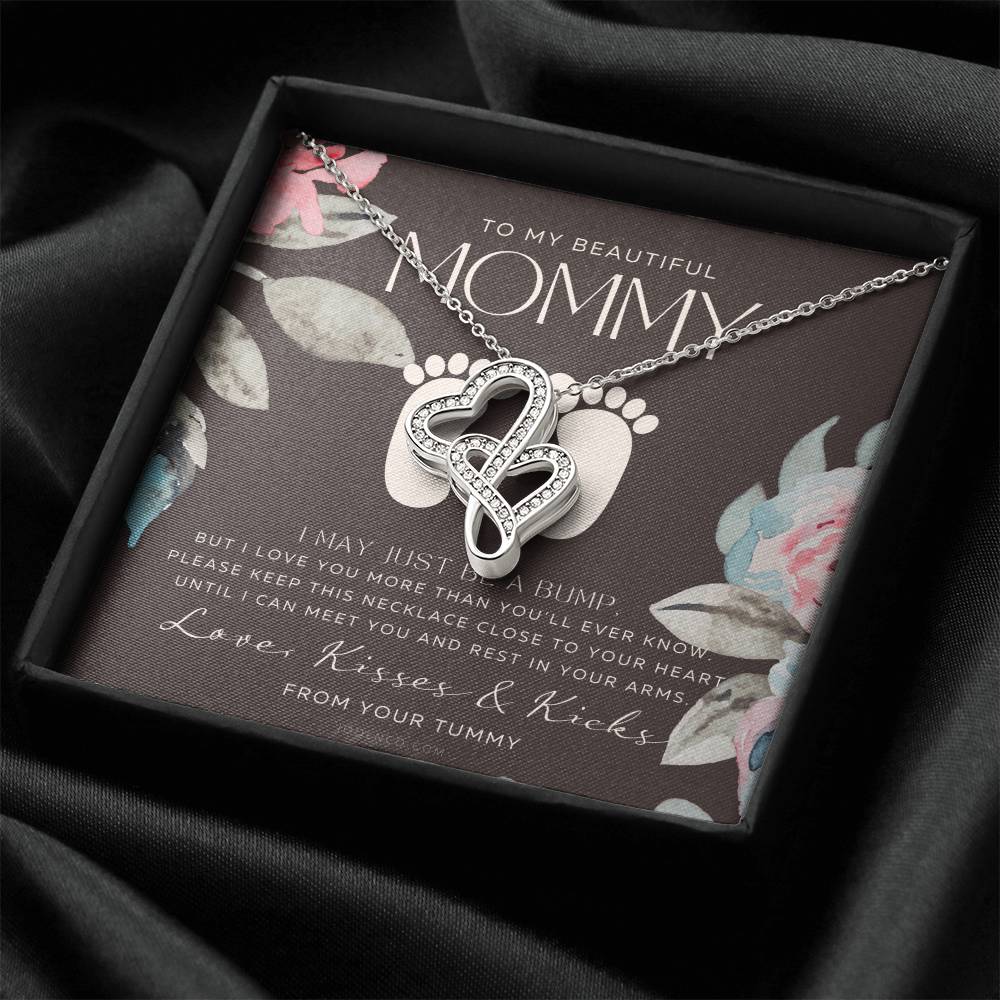 Baby Shower Gift New Mommy Necklace Pregnant Wife Gift I May Just Be A Bump But I Love You To Mummy From Bump To Double Hearts Necklace