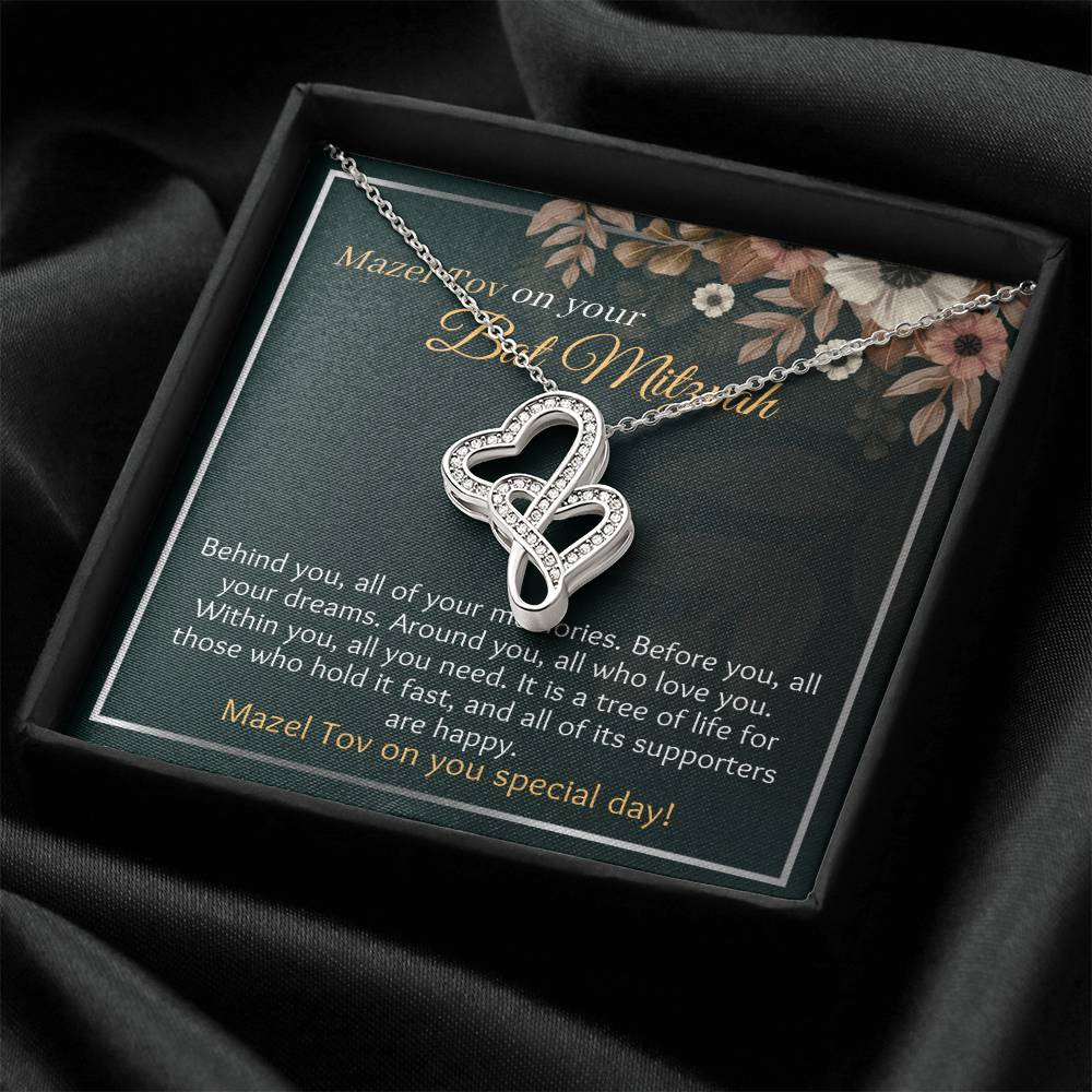 Bat Mitzvah Double Hearts Necklace