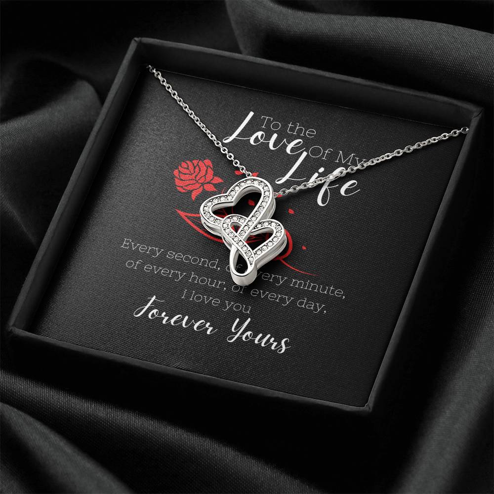 To The Love Of My Life With Rose And Two Hearts - Birthday Gift Anniversary Gift Wedding Gift Engagement Present Gift Double Hearts Necklace