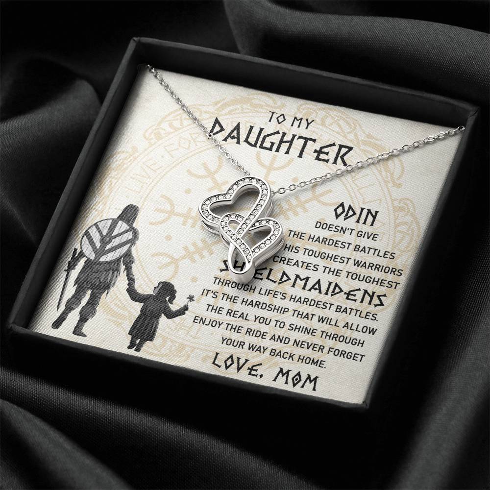 To My Daughter Necklace - Daughter Viking Jewelry - Norse Daughter Gift - Mom And Daughter Never Forget I Love You Gi Double Hearts Necklace