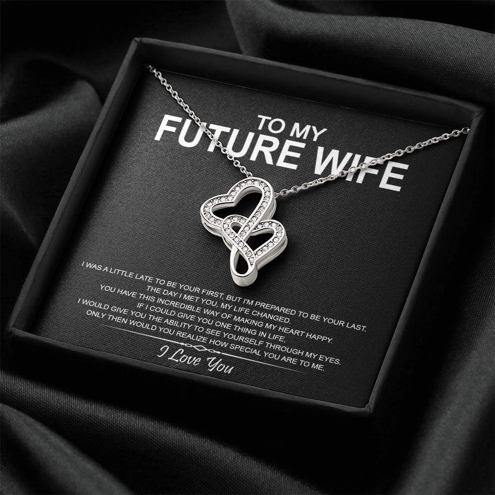 To My Wife - I Love You Message 16 Double Hearts Necklace