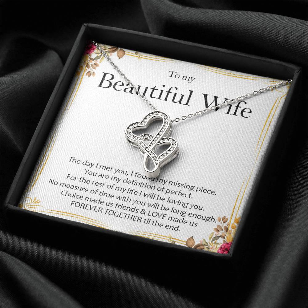 To My Beautiful Wife - Love Card And Necklace S012 Double Hearts Necklace