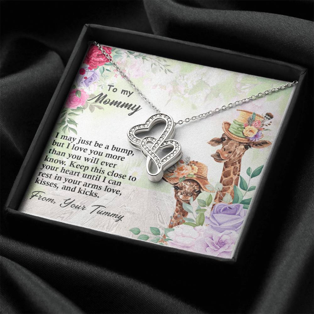 To My Mommy From Your Tummy Ryan Giraffe Necklace - To My Mommy I Love Your From Your Tummy Giraffe Necklace - Pregnan Double Hearts Necklace