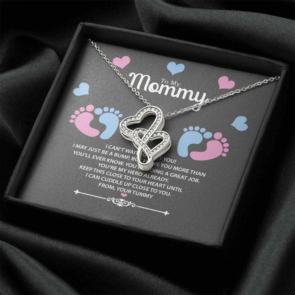 To My Mommy From Your Tummy Gift For Pregnant Wife Double Hearts Necklace
