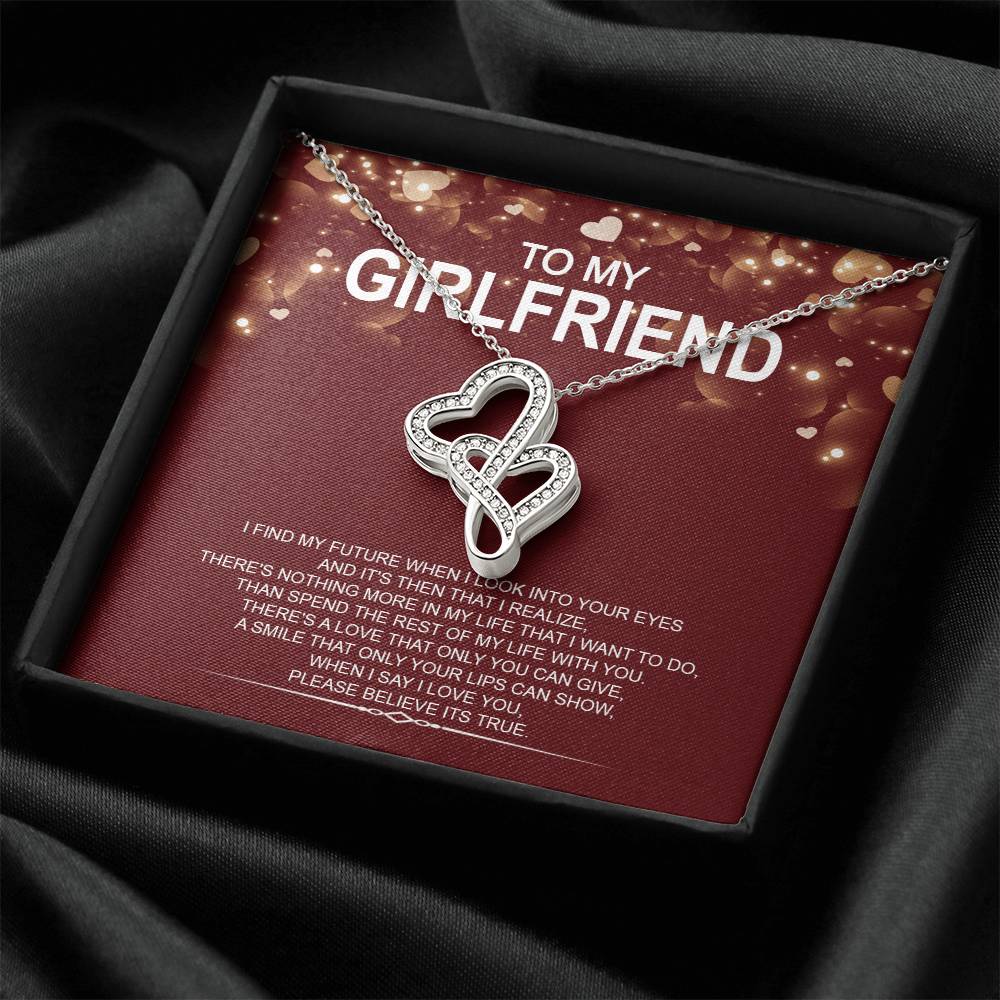 To My Girlfriend - I Love You Message - Tmgf03 Double Hearts Necklace