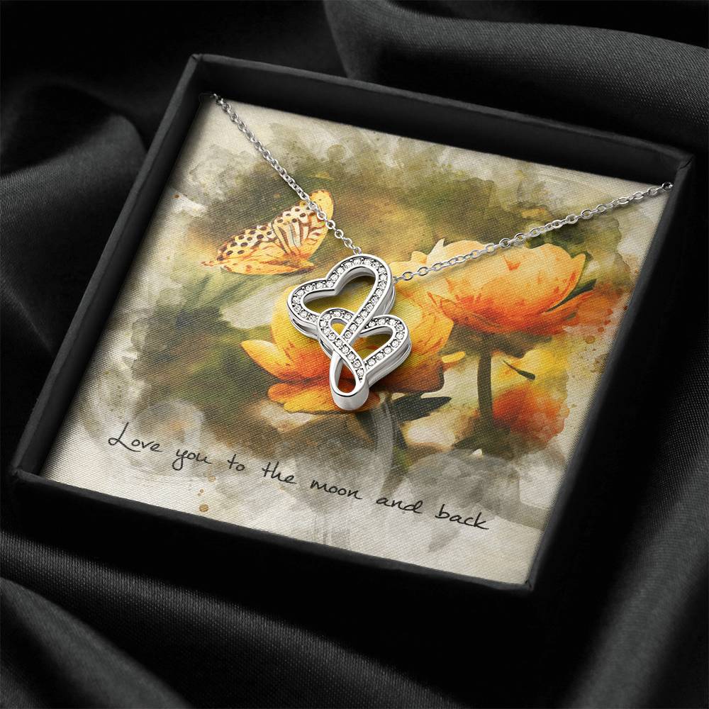 Double Heart Necklace– Butterfly Message Card Double Hearts Necklace