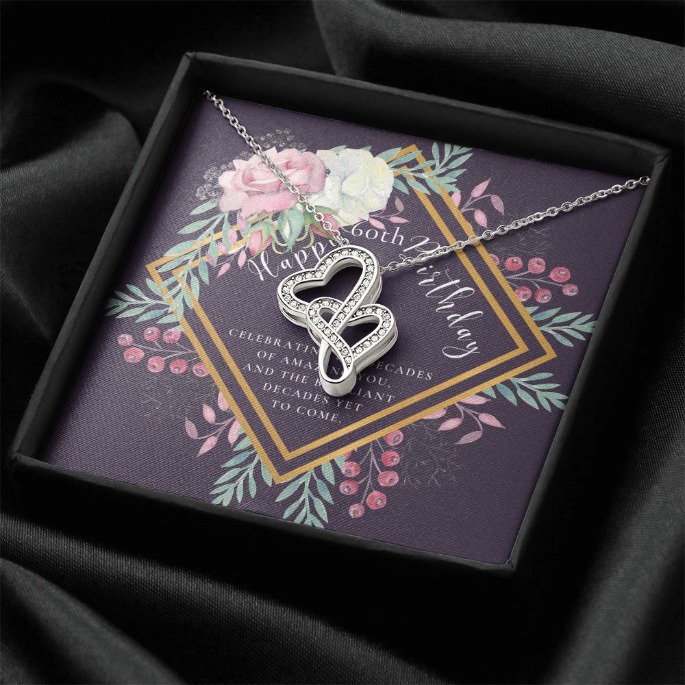 60Th Birthday Gifts For Women Necklace For Her 6 Decade Jewelry 60 Years Old 60Th Birthday Gift Necklace Jewelry Double Hearts Necklace
