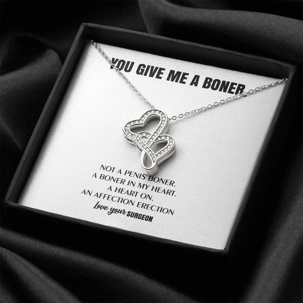You Give Me A Heart Boner An Affection Erection Funny & Sarcastic Love For Her Mature Best Fu 6 Double Hearts Necklace