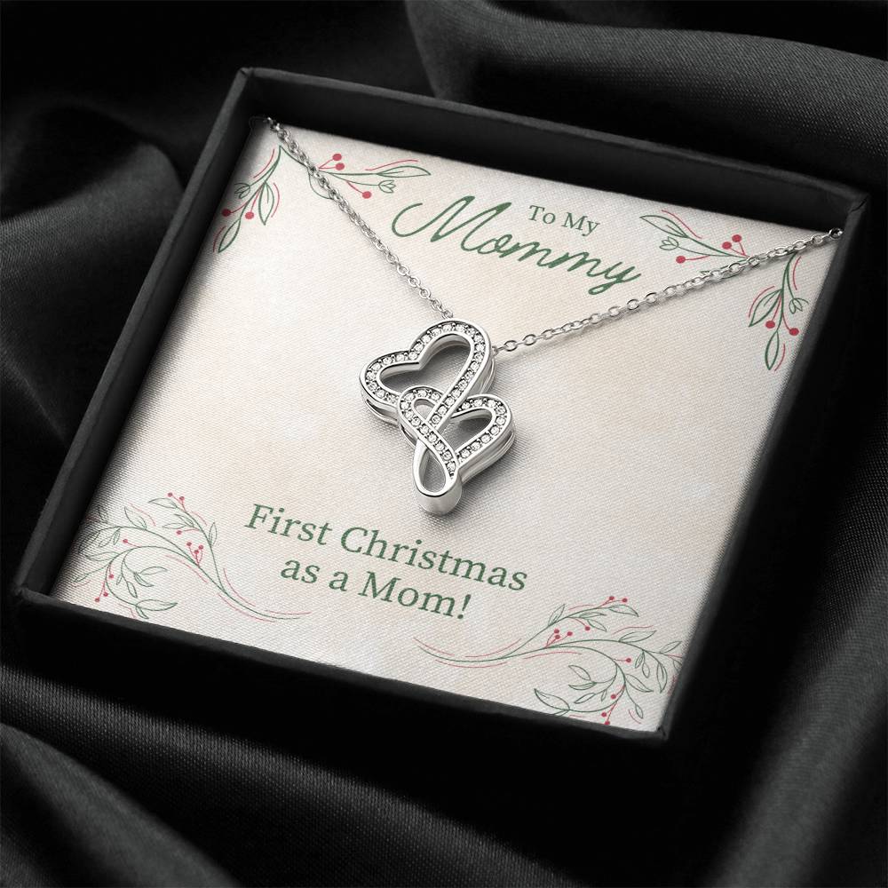To My Mommy - First Christmas As A Mom - Double Hearts Necklace