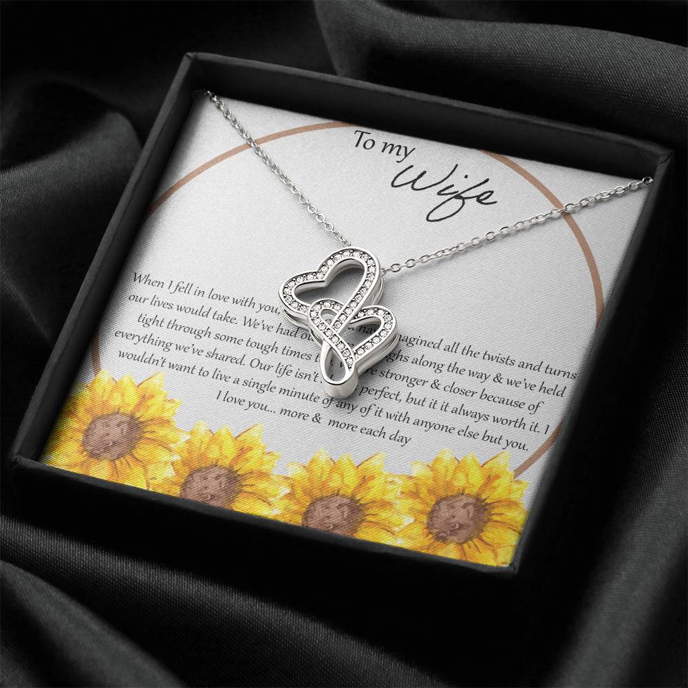 To My Wife When I Fell In Love With You - Daisy Double Hearts Necklace