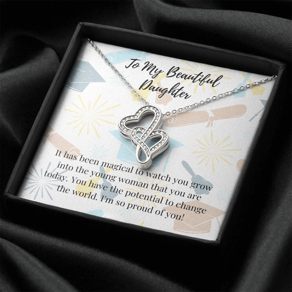 To My Beautiful Daughter Necklace - Graduation Necklace For Daughter - Graduation Gift Necklace - Graduation Gift For Double Hearts Necklace