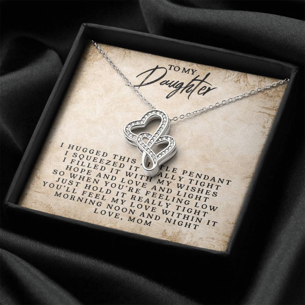 To My Daughter - Love Mom - ? Double Hearts Necklace