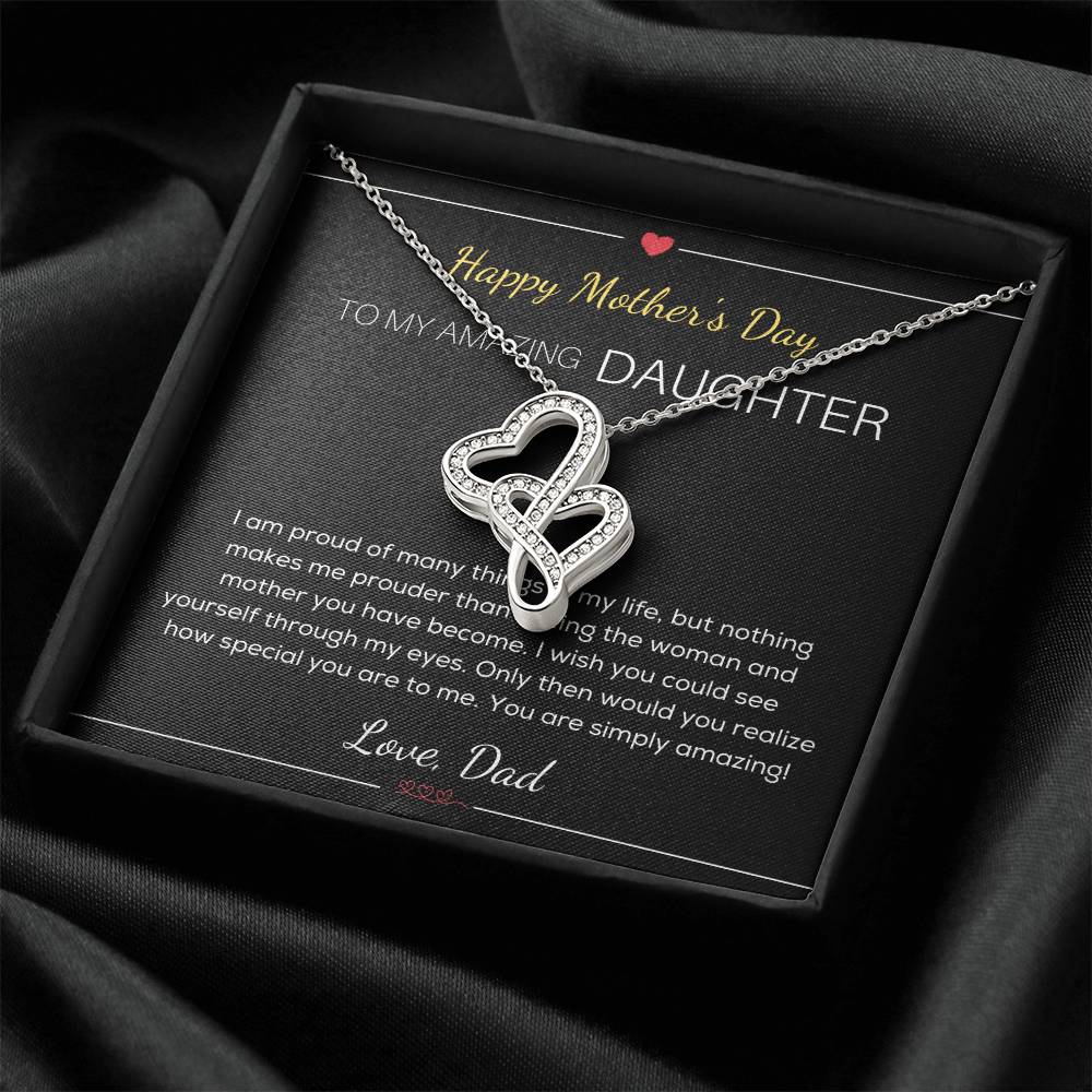 Happy Mother's Day Gift For Daughter From Dad - Mother's Day Necklace For Daughter - Daughter's Birthday - Daughter's Double Hearts Necklace