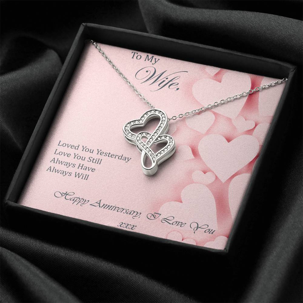 To My Wife - Happy Anniversary Double Hearts Necklace