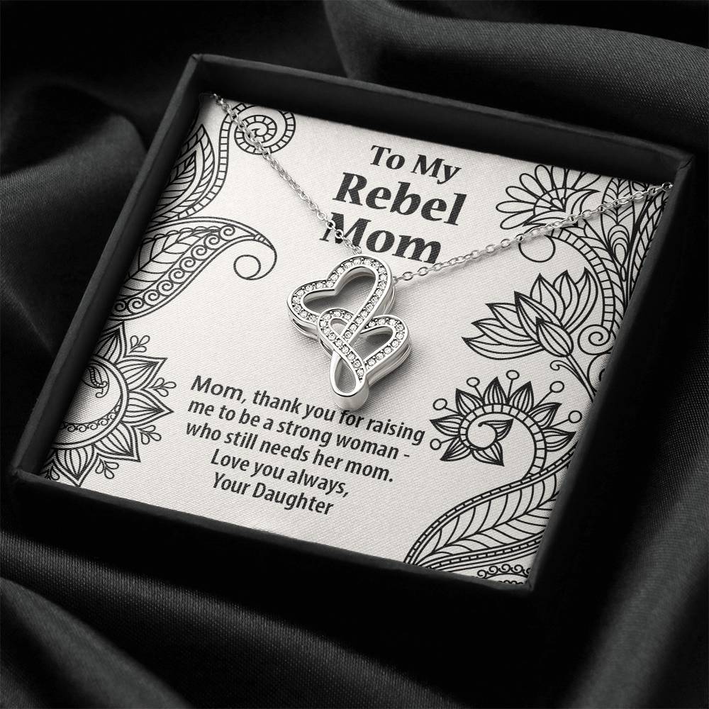 Mother's Day Gift Rebel Mom From Daughter Double Hearts Necklace