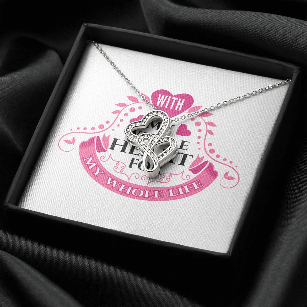 With My Whole Heart - Marriage Wife Silver Or Gold Double Hearts Necklace