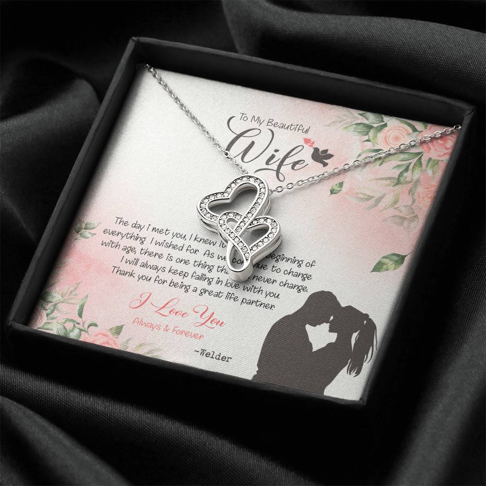 Welder's Wife Dazzling Pendant Double Hearts Necklace