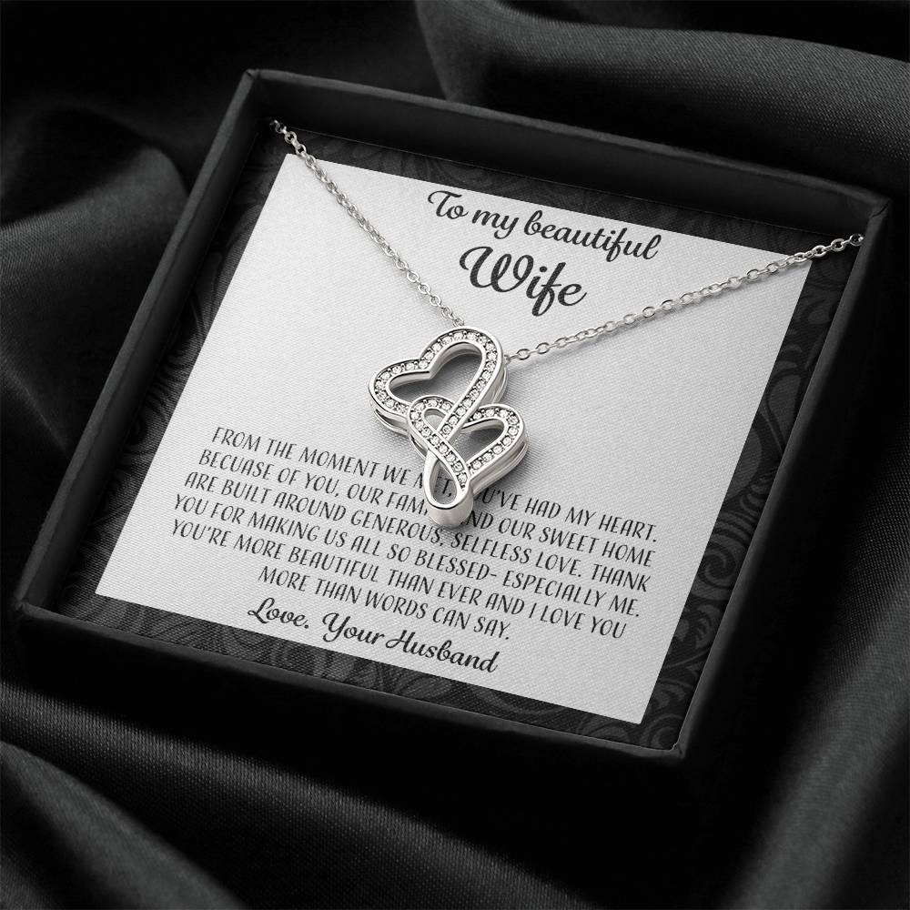 To My Beautiful Wife From The Moment We Met - White Double Hearts Necklace