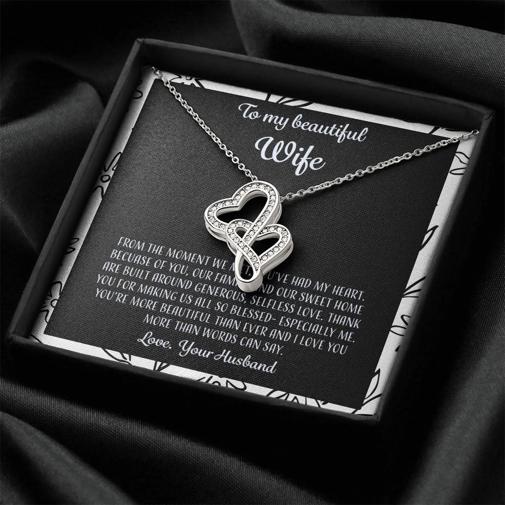 To My Beautiful Wife From The Moment We Met - Floral Double Hearts Necklace