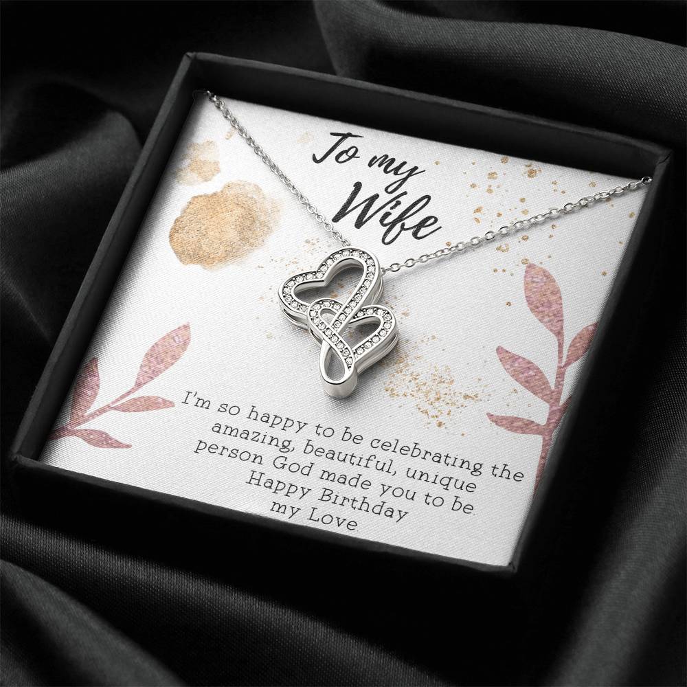 To My Wife Necklace - Gift For Wife Birthday - Happy Birthday My Love - To My Wife Necklace Anniversary Gift For Wife Double Hearts Necklace