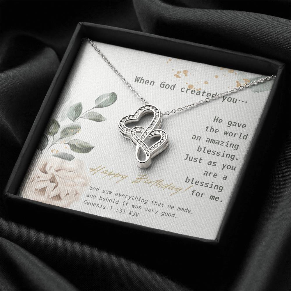 You Are My Blessing Happy Birthday Double Hearts Necklace