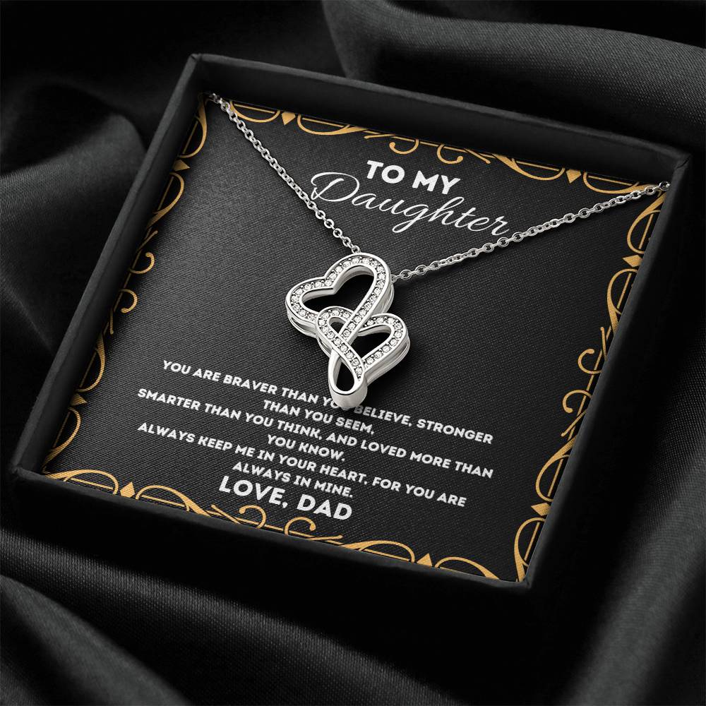 Double Heart Necklace Gift - To Daughter From Dad Necklace - Dad And Daughter Never Forget I Love You Gift From Dad - Double Hearts Necklace