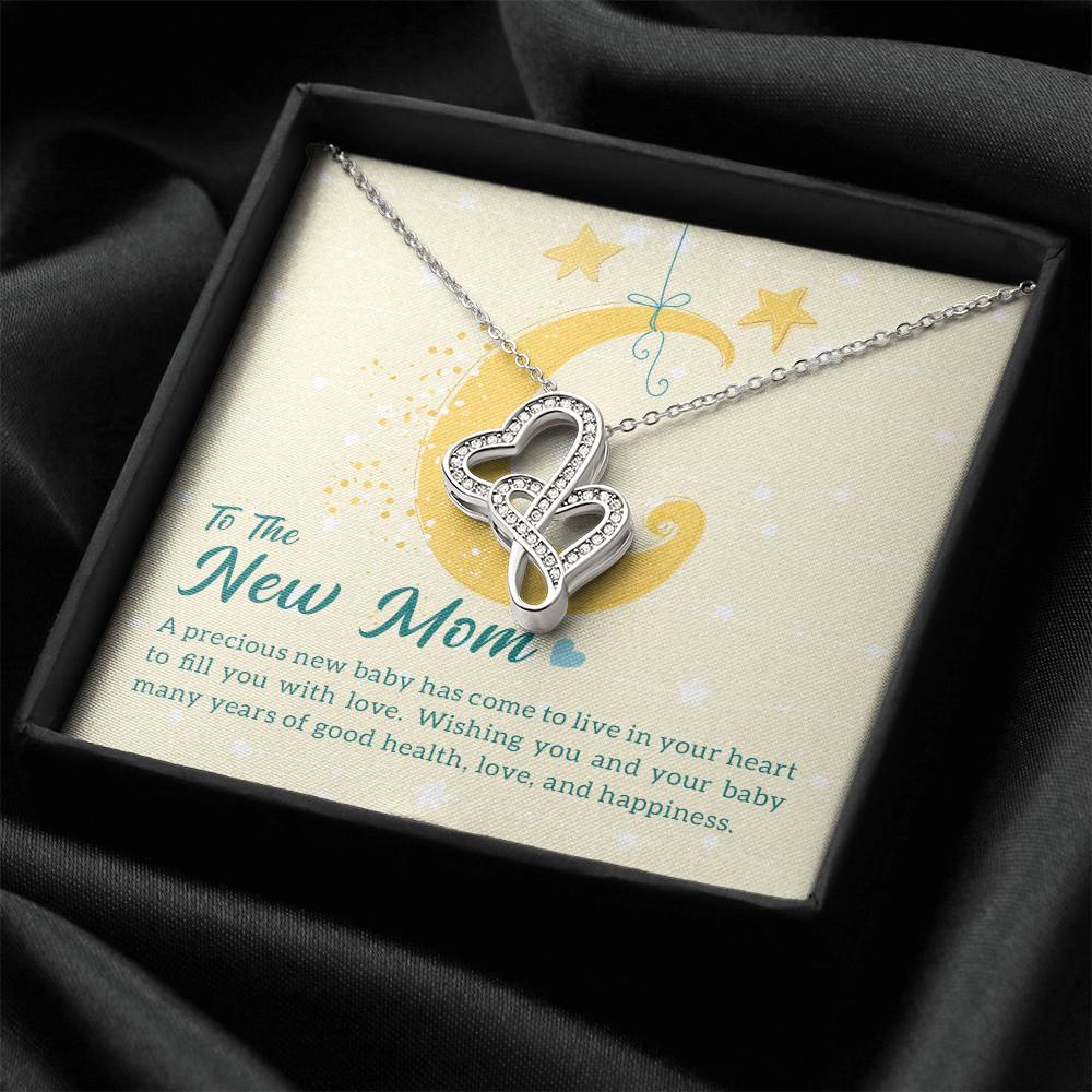 To The New Mom A Baby Makes Love Stronger 1 Double Hearts Necklace