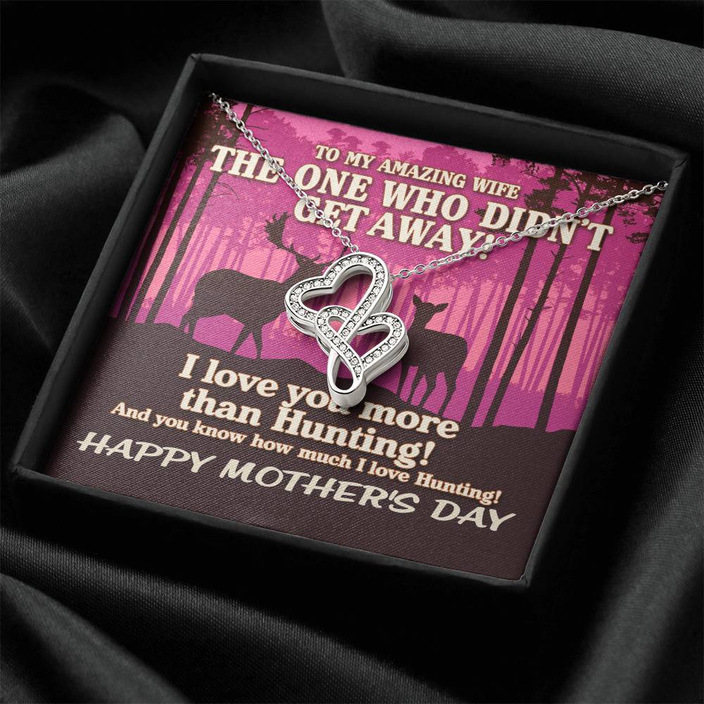 To My Amazing Wife The One Who Didn't Get Away! Pink Sunset Hunting Necklace - Anniversary Gift Gifts For Her Valentin Double Hearts Necklace