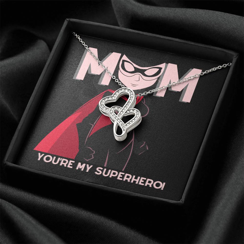 To Mom - My Superhero - Double Heart Necklace Double Hearts Necklace
