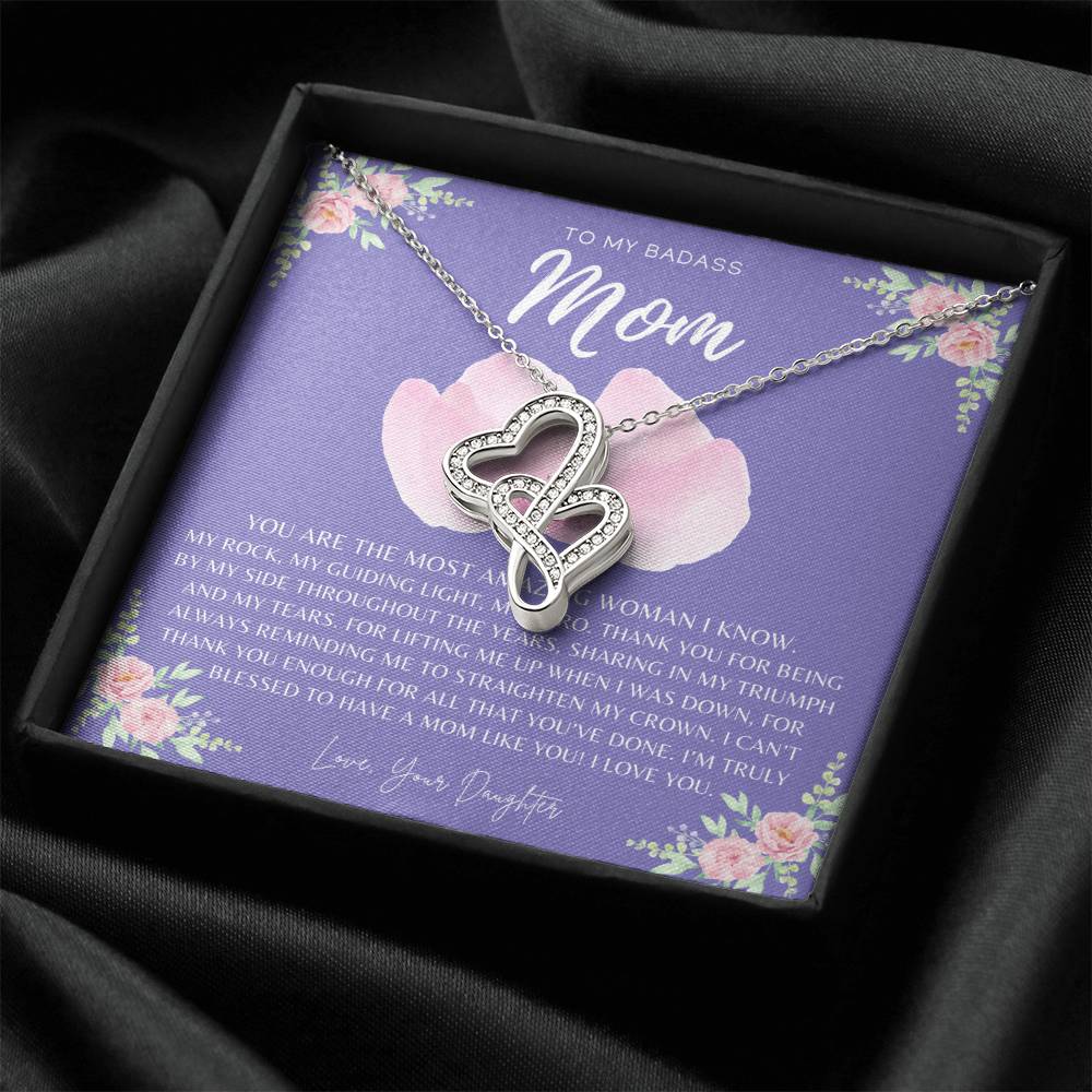 Badass Mom Gift To My Badass Mom Necklace Mother’S Day Gift Daughter To Mom Gift Gift From Daughter To Mom On Wedd Double Hearts Necklace
