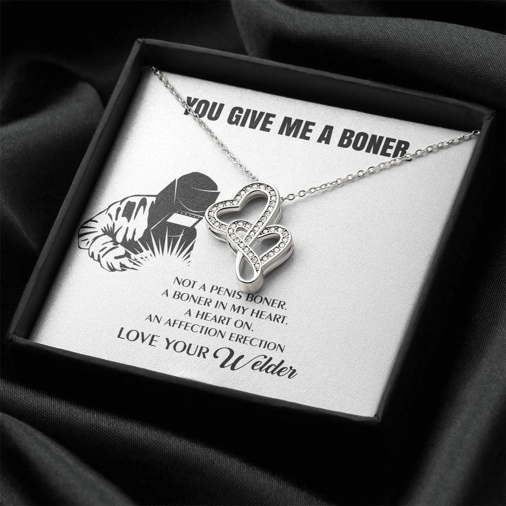 You Give Me A Heart Boner An Affection Erection Funny & Sarcastic Love For Her Mature Gift Fo Double Hearts Necklace