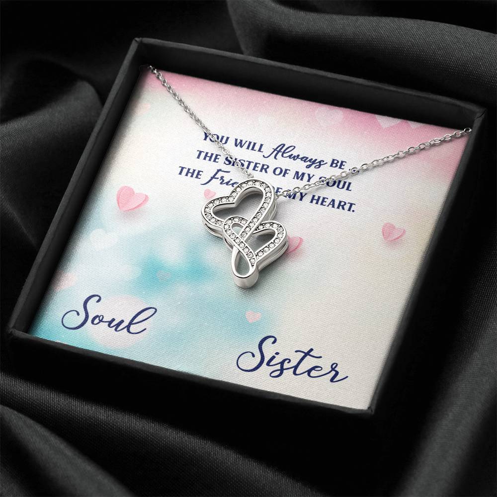 You Will Always Be 14K 4K White Gold Finish Double Hearts Necklace