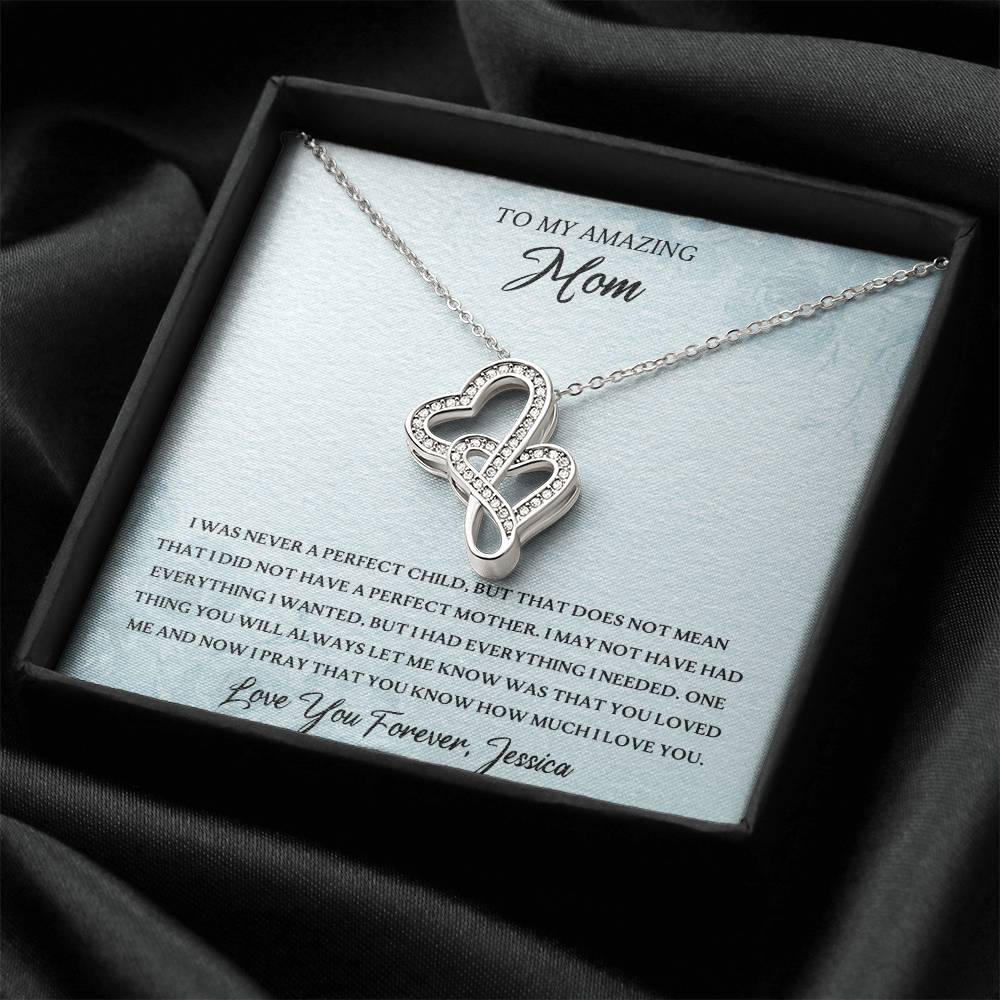 To My Amazing Mom Personalized Necklace - Love You Forever Double Hearts Necklace