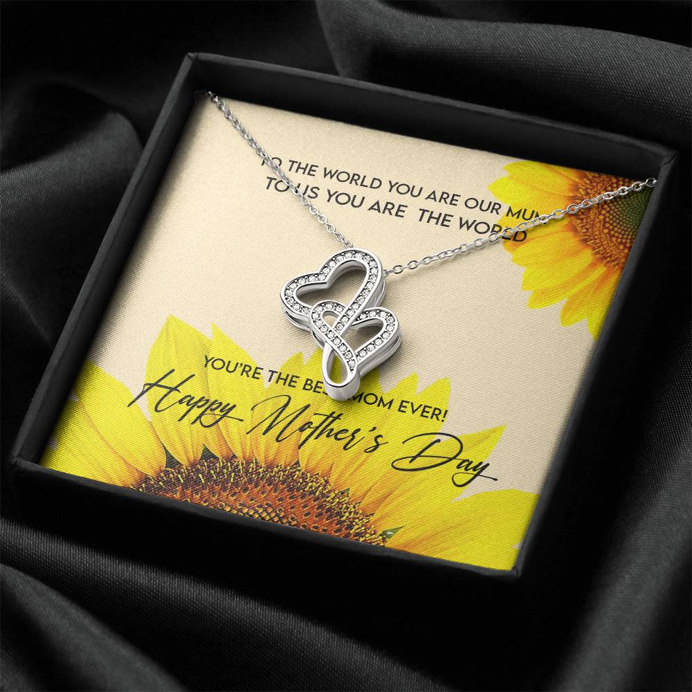 To My Mom - Double Heart Sunflower Mothers Day Necklace Double Hearts Necklace