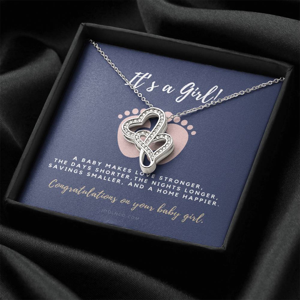 It's A Girl Necklace Gift For Mom Baby Girl Congratulations Baby Girl Shower Gift For Mom New Mom Necklace New Mom Double Hearts Necklace